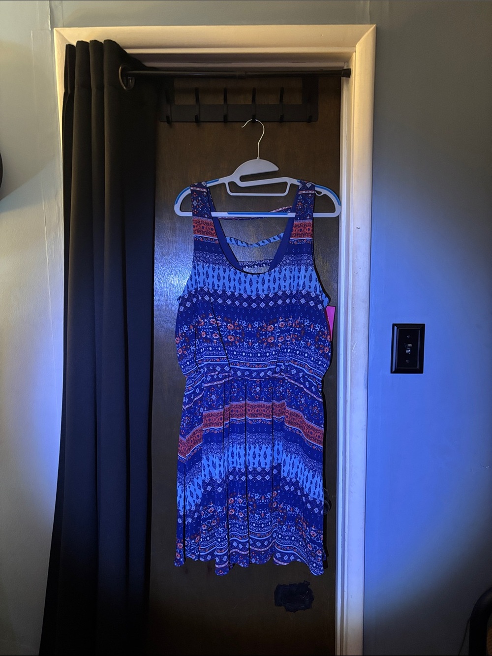 Xhilaration Navy and Red Patterned Sleeveless Mini Dress